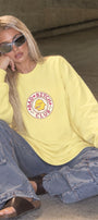 Kadın Oversize Sweatshirt Elbise Bad Club Baskılı Sarı – Bisiklet Yaka, 3 İplik Şardonlu Polar