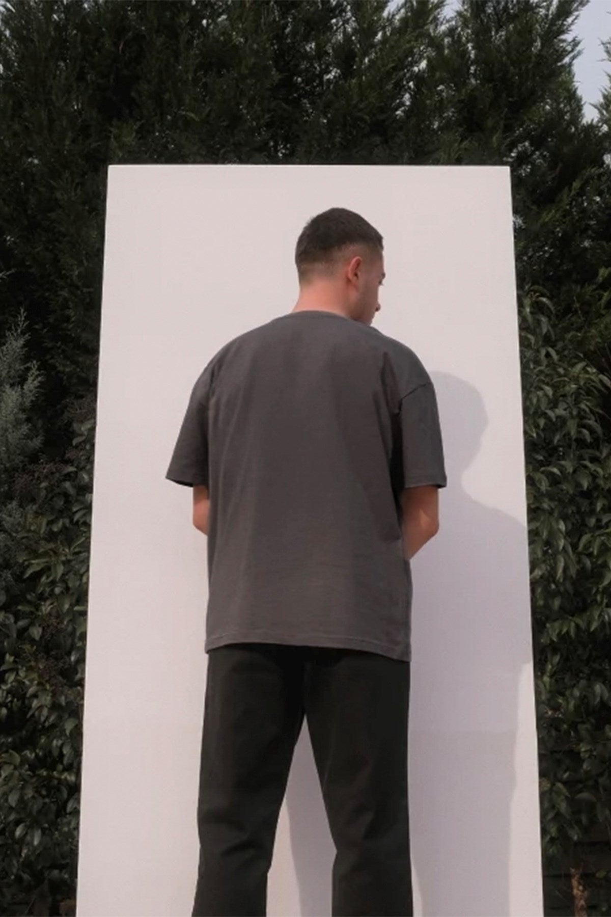 Erkek Oversize Tişört CHMP STUDIOS Baskılı Füme – Bisiklet Yaka, %100 Pamuk Compact Süprem 24/1