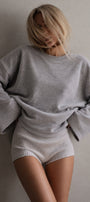 Kadın Relaxed Fit Sweatshirt Basic Gri Melanj – Bisiklet Yaka, 3 İplik Şardonsuz, Düşük Omuz