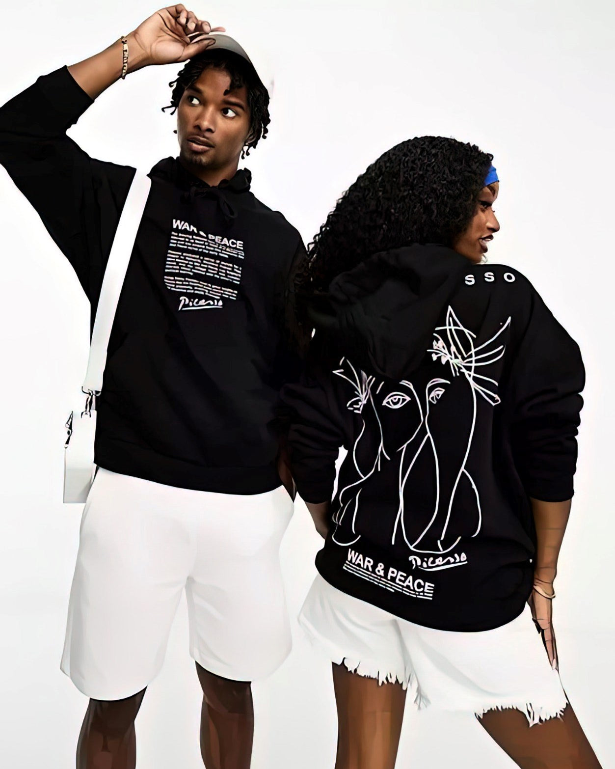 Kapüşonlu İçi Polar War & Peace Baskılı Siyah Unisex Hoodie Sweatshirt