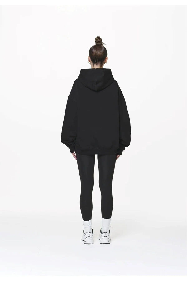 Siyah Unisex Loewe Yüksek Baskılı Kapüşonlu Kanguru Cepli Oversize Hoodie