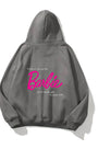 Kapüşonlu İçi Polar Think Of Barbie Baskılı Füme Unisex Hoodie Sweatshirt