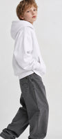 Erkek Çocuk Oversize Basic Hoodie Sweatshirt Beyaz – Kapüşonlu, Kanguru Cepli, 3 İplik Polar