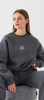 Kadın Oversize Sweatshirt Sun & Moon Baskılı Füme Melanj – Bisiklet Yaka, 3 İplik Şardonlu Polar