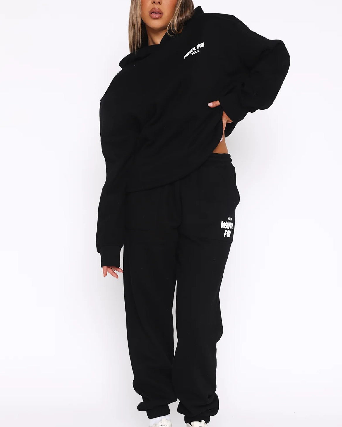 White Fox Kadın Vol 3 Baskılı %100 Pamuk Monochrome Kapüşonlu Oversize Hoodie