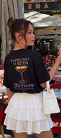 Unisex Oversize Tişört Espresso Martini Baskılı Siyah – Bisiklet Yaka, Rahat Kalıp, %100 Pamuk