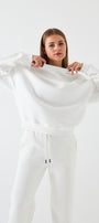Unisex Oversize Sweatshirt Basic Beyaz – Bisiklet Yaka, 3 İplik Şardonlu Polar