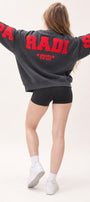 Kadın Oversize Sweatshirt Paradise Varsity Kabartma Baskılı Füme – Bisiklet Yaka, 3 İplik Şardonlu Polar