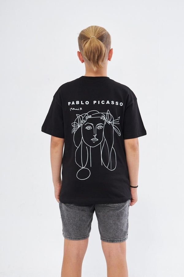 War and Peace Yazılı Pablo Picasso Tasarım Baskılı Siyah Çocuk T-shirt