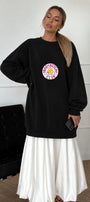 Kadın Oversize Sweatshirt Elbise Bad Club Siyah – Bisiklet Yaka, 3 İplik Şardonlu Polar