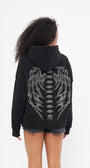 Heaven Yazılı Taş Baskılı Kapüşonlu İçi Polar Oversize Siyah Sweatshirt