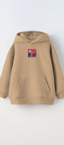 Kapüşonlu İçi Polar Satranç Baskılı Bej Unisex Çocuk Hoodie Sweatshirt