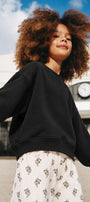 Kız Çocuk Oversize Sweatshirt Basic Siyah – Bisiklet yaka, 3 iplik şardonlu polar