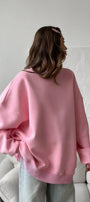 Kadın Oversize Sweatshirt Elbise Basic Pembe – Bisiklet Yaka, 3 İplik Şardonlu Polar