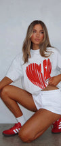 White Fox Beyaz Kadın Love Brust Baskılı Bisiklet Yaka T-shirt