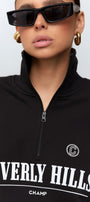 Kadın Siyah Beverly Hills Yazılı Fermuarlı Yarım Balıkçı Yaka Sweatshirt – Rahat Oversize