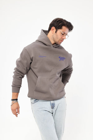 Kapüşonlu İçi Polar Eighty Five Yazı Baskılı Füme Hoodie Oversize Sweatshirt