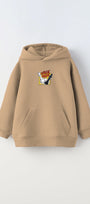 Kapüşonlu İçi Polar Satranç Cartoon Baskılı Bej Unisex Çocuk Hoodie Sweatshirt