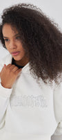Heaven Yazılı Taş Baskılı Kapüşonlu İçi Polar Oversize Beyaz Sweatshirt