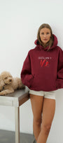 Kadın Oversize Sweatshirt Hoodie Hot & Spicy Baskılı Bordo – Kapüşonlu, 3 İplik Şardonlu Polar