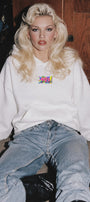 Kadın Oversize Hoodie 90’s Vibe Baskılı Beyaz - Kapüşonlu, Kanguru Cepli, 3 İplik Polar