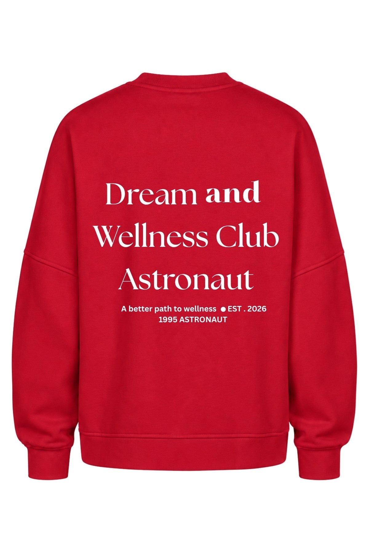 Kadın Oversize Sweatshirt Wellness Baskılı Kırmızı – Bisiklet Yaka, 3 İplik Şardonlu Polar