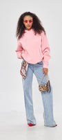 Faith Yazılı Taş Baskılı Kapüşonlu İçi Polar Oversize Pembe Sweatshirt