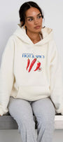 Kadın Oversize Sweatshirt Hoodie Hot & Spicy Baskılı Beyaz – Kapüşonlu, 3 İplik Şardonlu Polar
