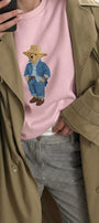 Kadın Oversize Sweatshirt Ranch Bear Baskılı Pembe – Bisiklet Yaka, 3 İplik Şardonlu Polar