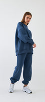 Unisex Oversize Eşofman Takımı Basic Marine – Bisiklet Yaka, Lastikli Paça, 3 İplik Şardonlu Polar