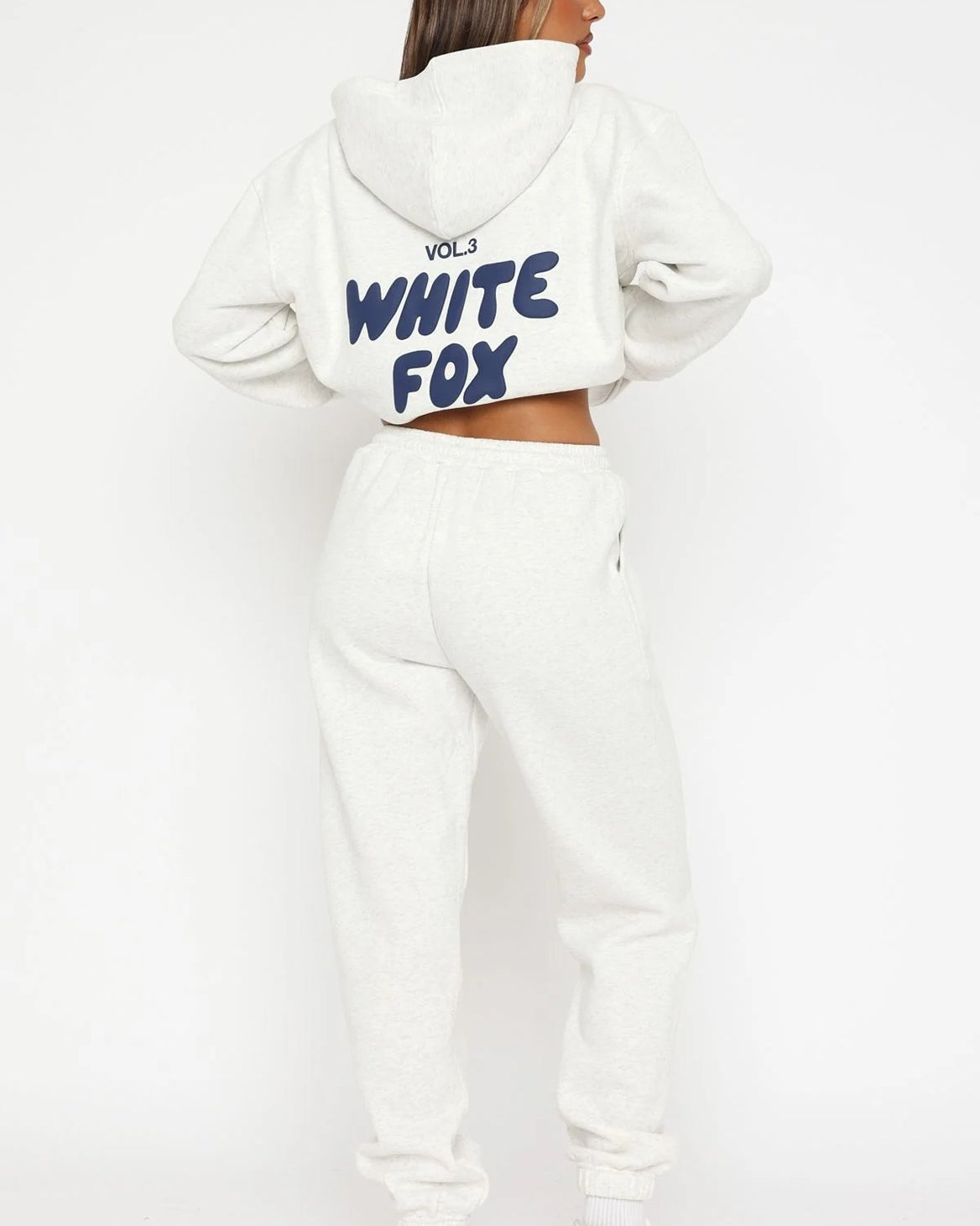 White Fox Kadın Açık Gri Bel Lastikli Cepli Vol 3 Baskılı Paça Lastikli Eşofman Alt
