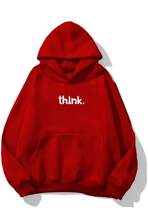 Kapüşonlu İçi Polar Satranç Think Baskılı Kırmızı Unisex Oversize Hoodie Sweatshirt