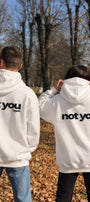 Unisex Oversize Hoodie Not You Again Baskılı Beyaz – Kapüşonlu, Kanguru Cepli, 3 İplik Şardonlu 