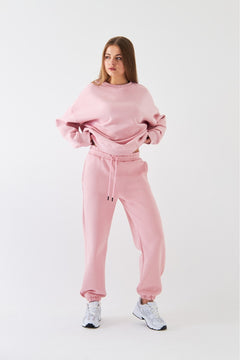 Unisex Oversize Eşofman Takımı Basic Pembe – Bisiklet Yaka, Lastikli Paça, 3 İplik Şardonlu Polar
