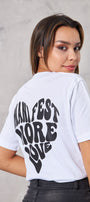 Manifest More Love Yazılı Kalp Tasarım Baskılı Beyaz Kadın T-Shirt