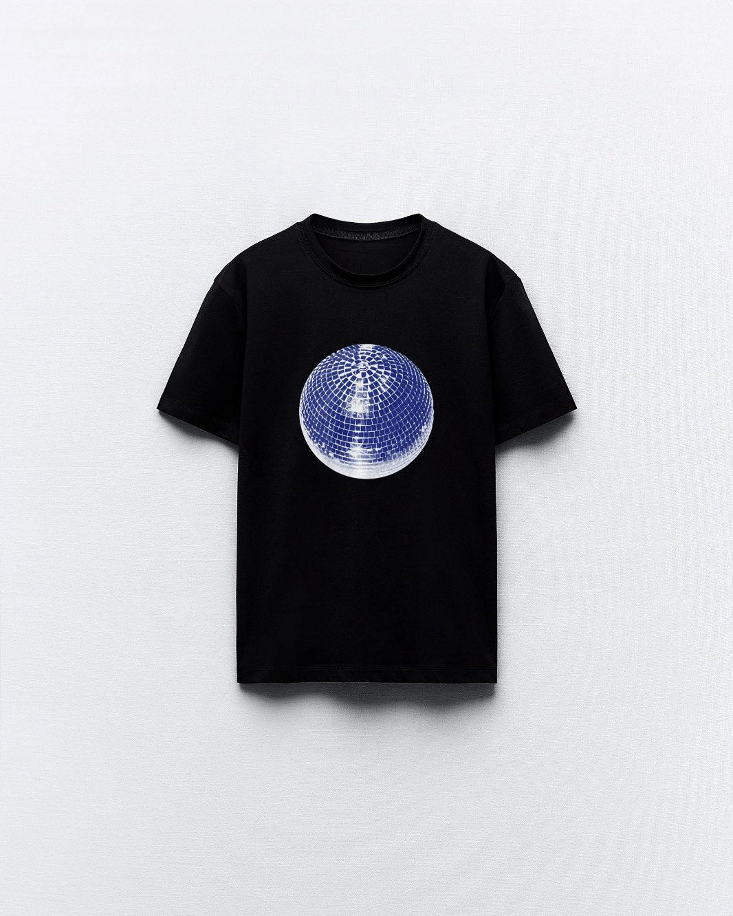 Disko Topu Tasarım Baskılı Siyah Kadın T-shirt