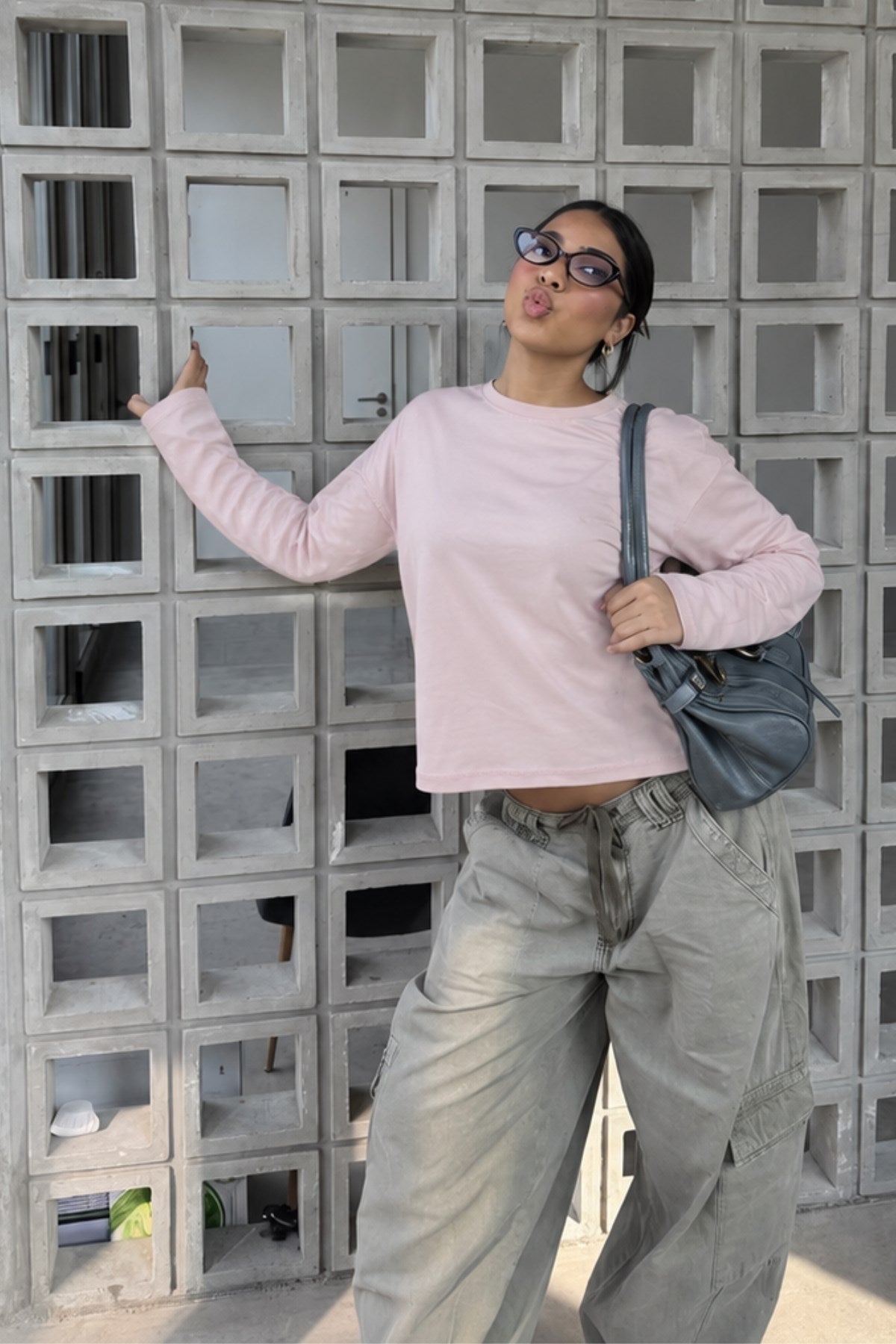 Kadın Regular Fit Uzun Kollu Tişört Basic Pembe – Bisiklet Yaka, %100 Pamuk, Düşük Omuz
