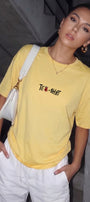 Kadın Oversize Tişört Tea-Shirt Baskılı Sarı – Bisiklet Yaka, Rahat Kalıp, %100 Pamuk