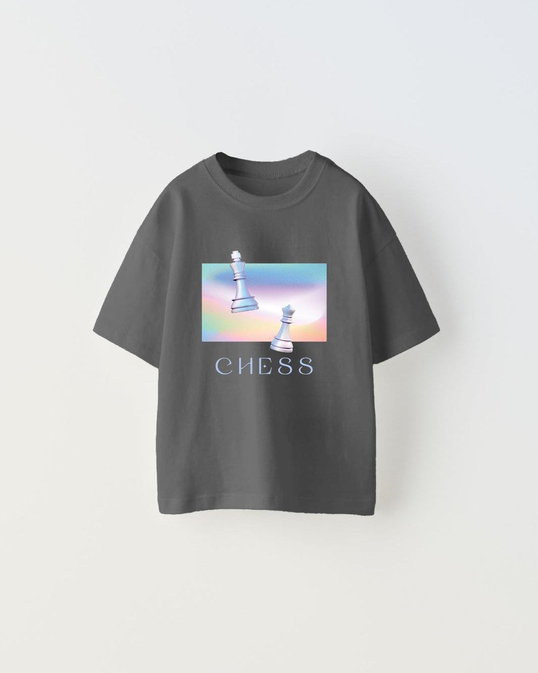 Chess Yazılı  Renkli Satranç Tasarım Baskılı Füme Çocuk T-Shirt