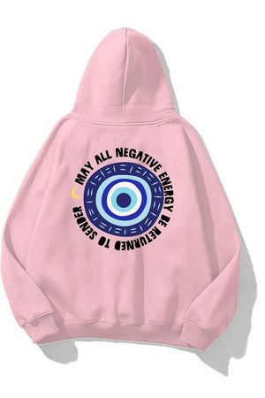 Kapüşonlu İçi Polar Nazar Boncuğu Baskılı Pembe Unisex Sweatshirt