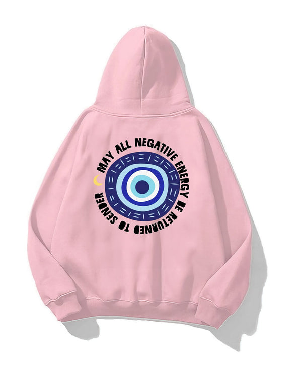 Kapüşonlu İçi Polar Nazar Boncuğu Baskılı Pembe Unisex Sweatshirt