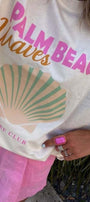 Deniz ve Sahil Temalı Palm Beach Waves Oversize Kadın T-Shirt & Bez Çanta Seti