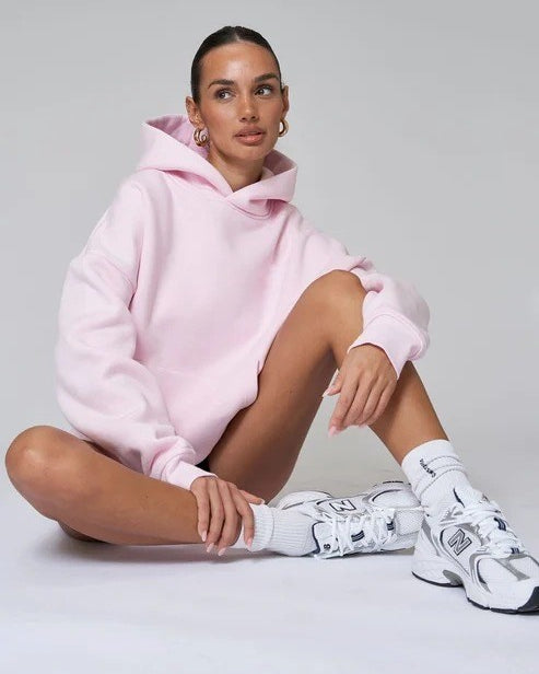 Kapüşonlu İçi Polar Pembe Unisex Oversize Hoodie Sweatshirt