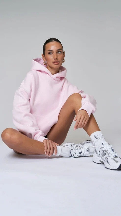 Kapüşonlu İçi Polar Pembe Unisex Oversize Hoodie Sweatshirt