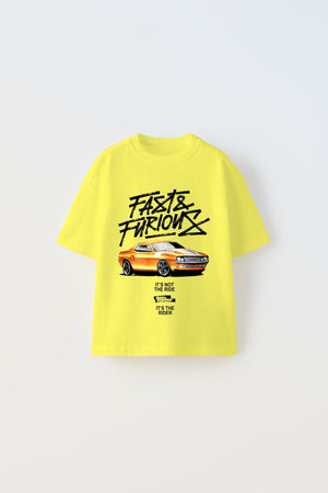 The Champ Fast Furıous Yazılı Araba Baskılı Sarı Çocuk T-Shirt