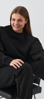 Unisex Oversize Sweatshirt Basic Siyah – Bisiklet Yaka, 3 İplik Şardonlu Polar