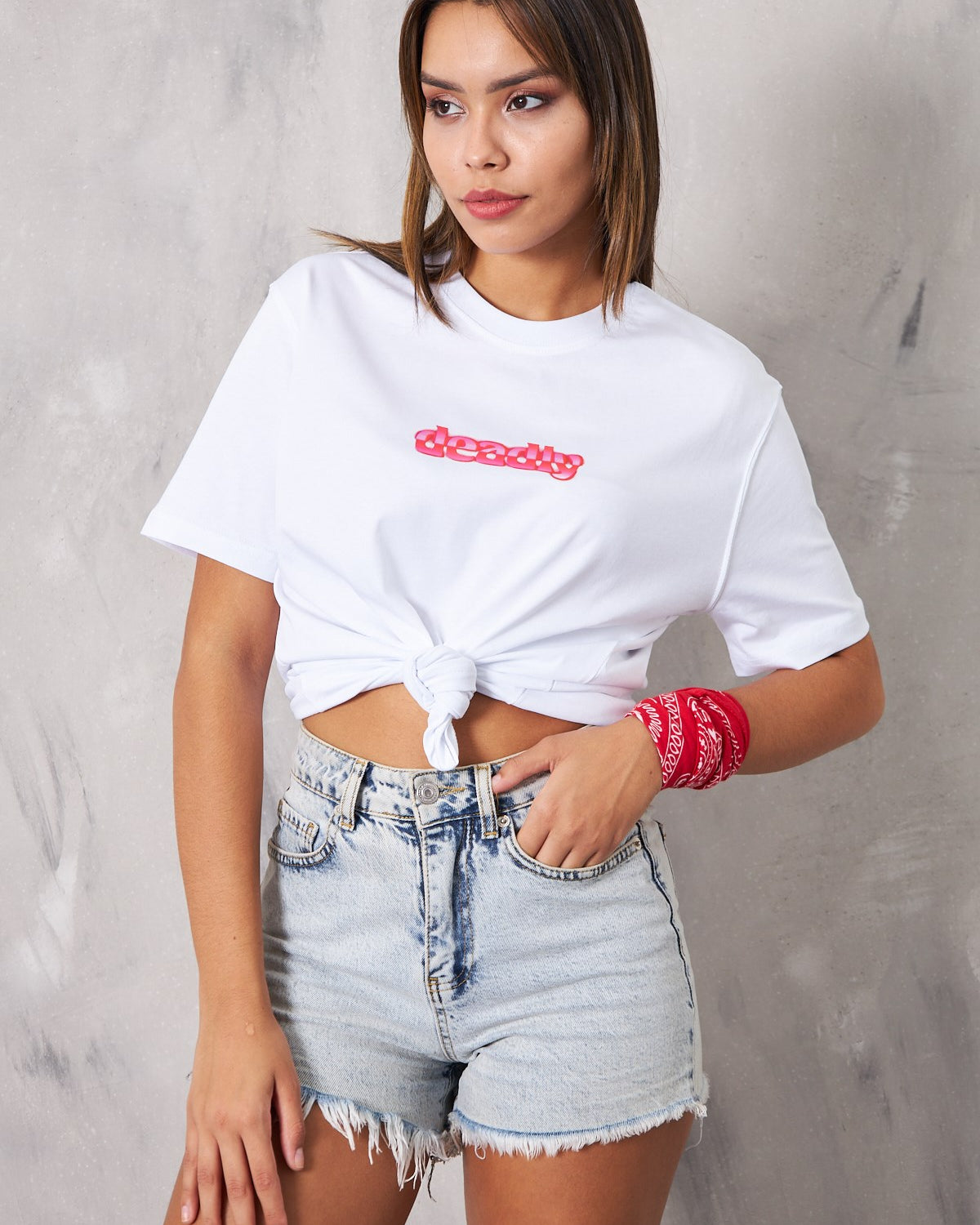 Deadly Yazılı Yüz Tasarım Baskılı Beyaz Kadın T-Shirt