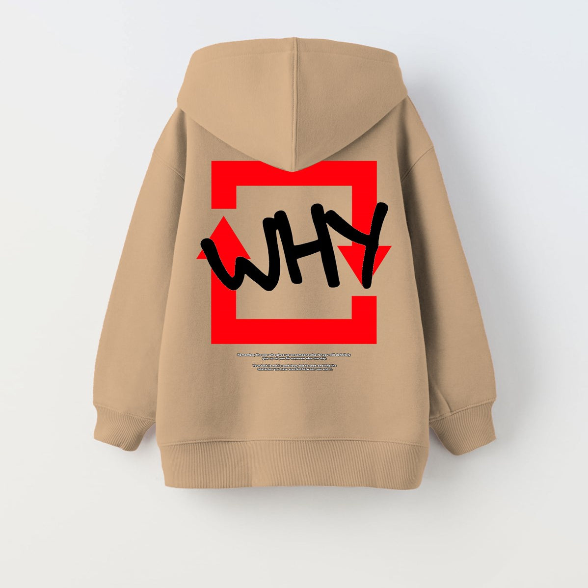 Kapüşonlu İçi Polar Why Baskılı Bej Unisex Çocuk Hoodie Sweatshirt 