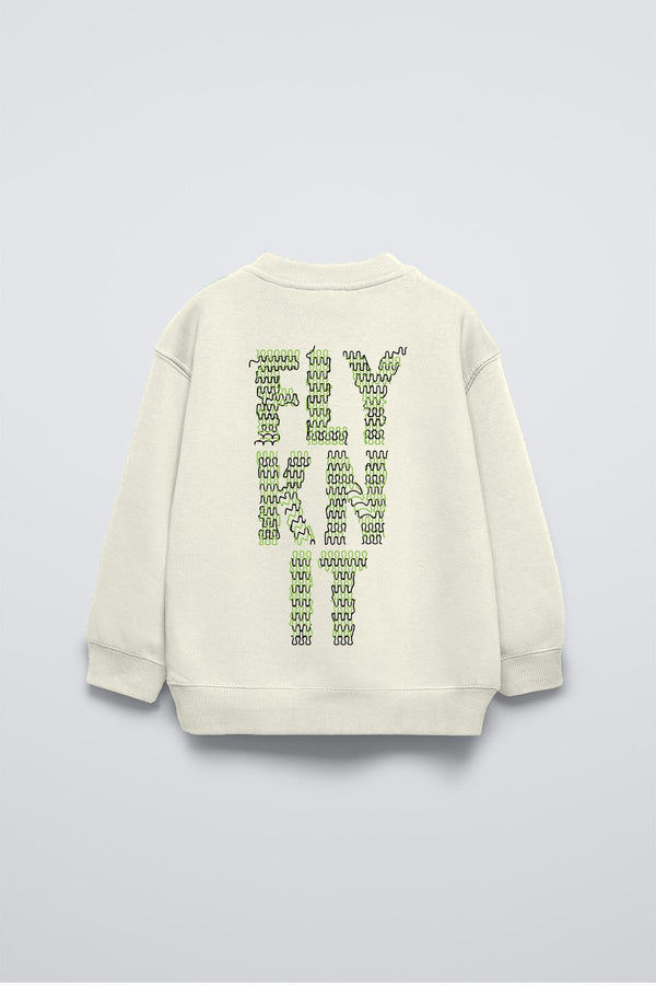 Krem Bisiklet Yaka Collective Yazılı Arka Fly Kn It Yazılı Oversize Çocuk Sweatshirt