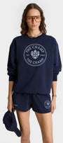 Kadın Lacivert The Champ Armalı İkili Takım Sweatshirt ve Cepli Şort Casual Spor Kombin